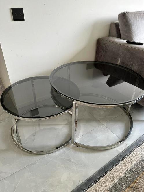 Salontafel, Huis en Inrichting, Tafels | Salontafels, Zo goed als nieuw, Minder dan 50 cm, 50 tot 100 cm, Rond, Glas, Ophalen
