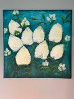 Groot modern schilderij, Hortensia’s 100X100 cm., Ophalen