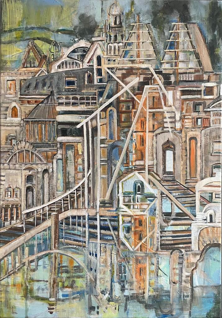 Haarlem versus Italië groot Schilderij, Antiek en Kunst, Kunst | Schilderijen | Modern, Ophalen