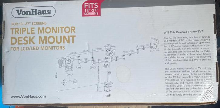 VonHaus Triple Monitor Bureau Standaard, Computers en Software, Monitoren, Nieuw, 60 Hz of minder, HDMI, Gaming, In hoogte verstelbaar