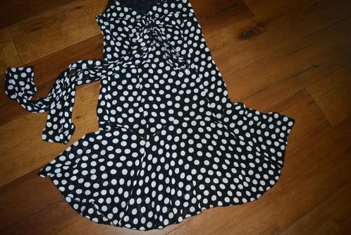 Anna, zwarte jurk met roomwit stip, maat 38, Kleding | Dames, Jurken, Zo goed als nieuw, Maat 38/40 (M), Zwart, Onder de knie
