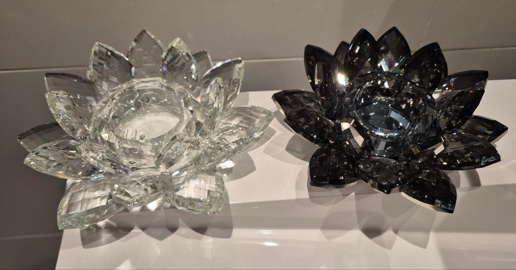 Kristalglas lotusbloem theelicht houders, Antiek en Kunst, Ophalen of Verzenden