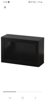 Bestå kast zwartbruin met vitrinedeur + wandrail, Ophalen, 50 tot 100 cm, Glas, Minder dan 100 cm