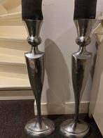 2 Hoge Chroom Kandelaars, Huis en Inrichting, Woonaccessoires | Kandelaars en Kaarsen, Ophalen, Gebruikt, Overige kleuren, Kandelaar