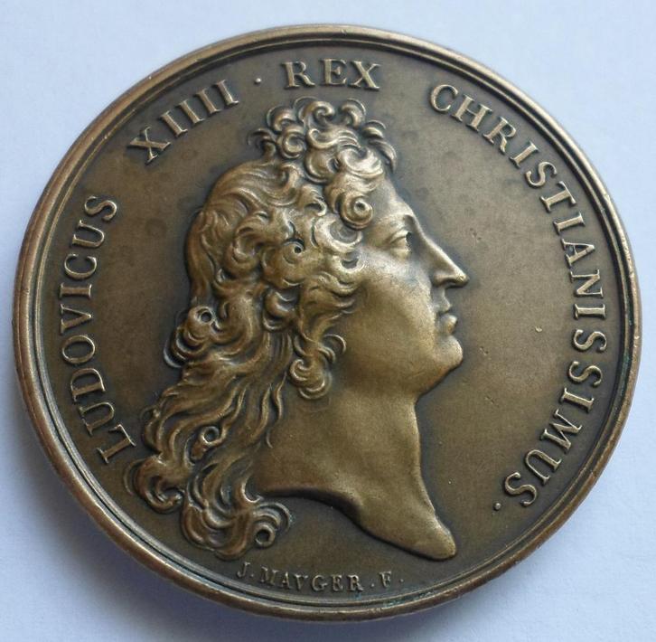 Lodewijk XIIII - Opheffing beleg van Charleroi 1672.(45), Postzegels en Munten, Penningen en Medailles, Brons, Buitenland, Verzenden