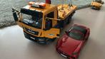 Bruder 3750 - MAN oplegger met cabrio auto, Ophalen of Verzenden, Zo goed als nieuw