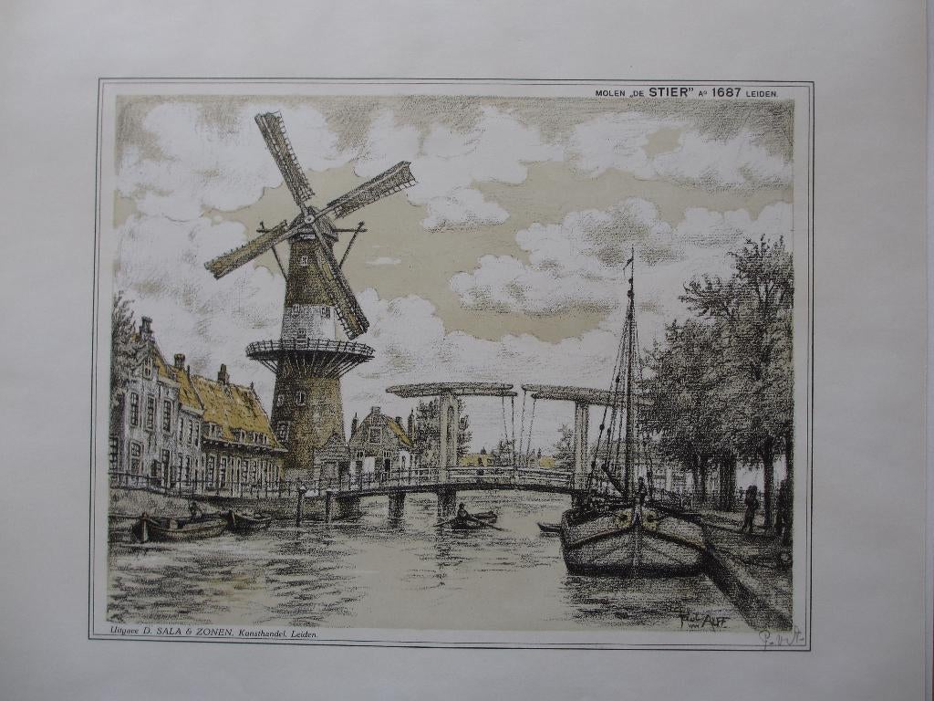 Leiden molen de stier 1687 door Paul van Alff, Ophalen of Verzenden