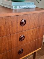 Vintage ladekast teak hout jaren 50/60/70 deens knopjes, Ophalen, Gebruikt, Teakhout, 50 tot 100 cm
