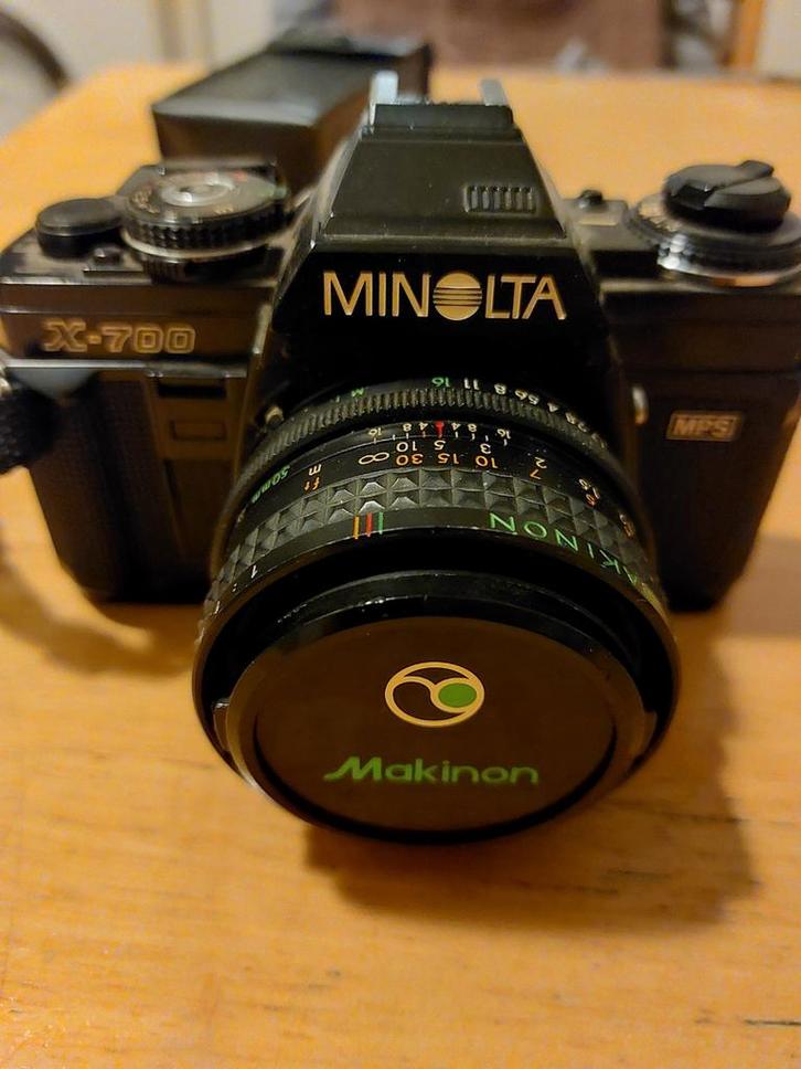 Vintage Minolta X-700 met flitser en telelens, Audio, Tv en Foto, Fotocamera's Analoog, Spiegelreflex, Minolta, Ophalen of Verzenden