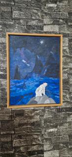 Schilderij van een ijsbeer in een nachtelijk landschap, Antiek en Kunst, Ophalen of Verzenden