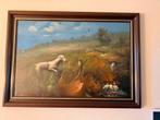 Jachthond in het veld. Olieverf op canvas., Ophalen
