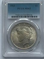Zilveren peace dollar in slab 1923 ma63 gecertificeerd, Postzegels en Munten, Munten | Amerika, Ophalen of Verzenden, Noord-Amerika
