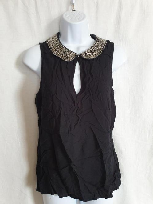 Leuk zwart damesshirt, kraaltjes kraag. Mt S Ann Christine, Kleding | Dames, T-shirts, Zo goed als nieuw, Maat 36 (S), Zwart, Zonder mouw