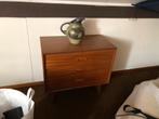 Jaren 60 Pastoe Teak 3 laden nacht bijzet kastje, Ophalen, 55 tot 70 cm, Hout, 65 cm of meer