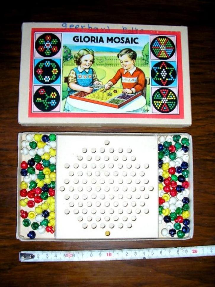 Vintage mozaïekspel, jaren '50/'60 ,compleet,retro,nopjes, Antiek en Kunst, Antiek | Speelgoed, Ophalen of Verzenden
