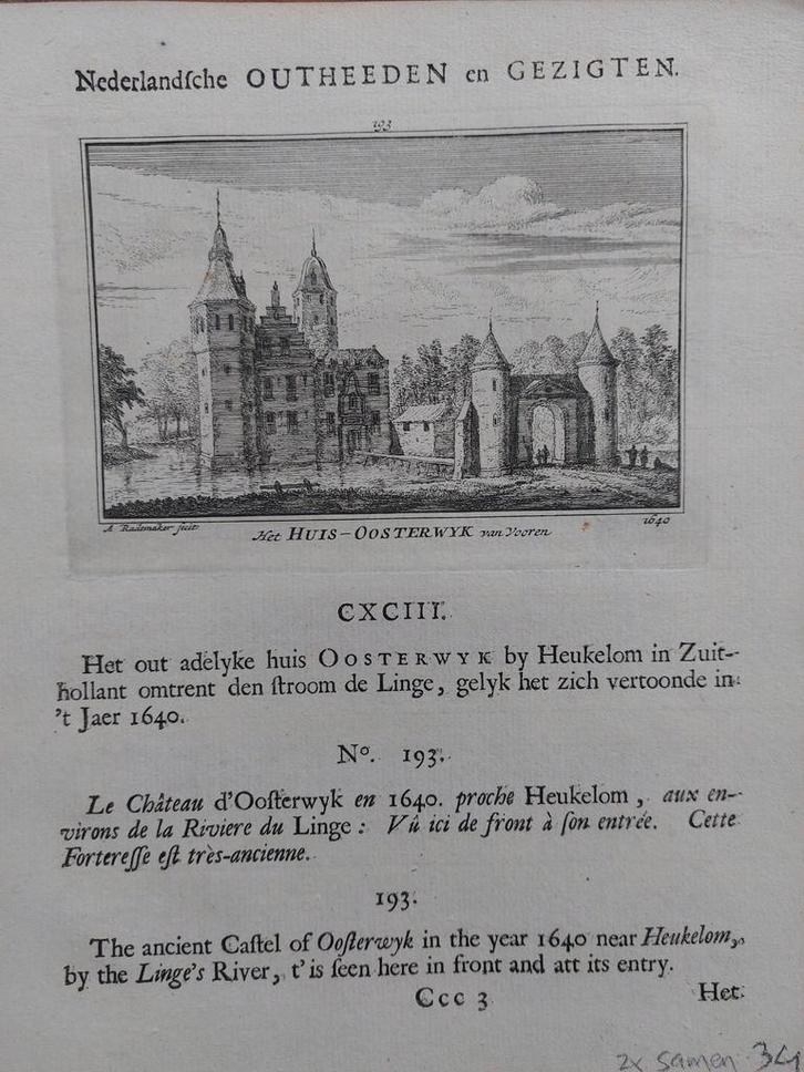193 / Huis Oosterwijk Gravure van A. Rademaker 1e druk, Antiek en Kunst, Kunst | Etsen en Gravures, Ophalen of Verzenden
