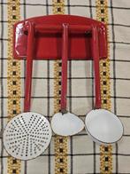 Antiek Emaille lepelrek rood met lepels vintage keuken, Ophalen of Verzenden