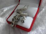 Mooie Aparte Zilveren Ring - Draak met Beweegbare Kop, Sieraden, Tassen en Uiterlijk, Antieke sieraden, Verzenden, Zilver, Ring
