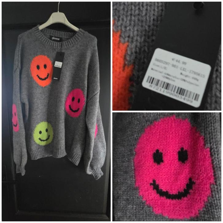 Smiley Trui - Maat L/XL - Nieuw!, Kleding | Dames, Truien en Vesten, Nieuw, Maat 42/44 (L), Grijs, Ophalen of Verzenden