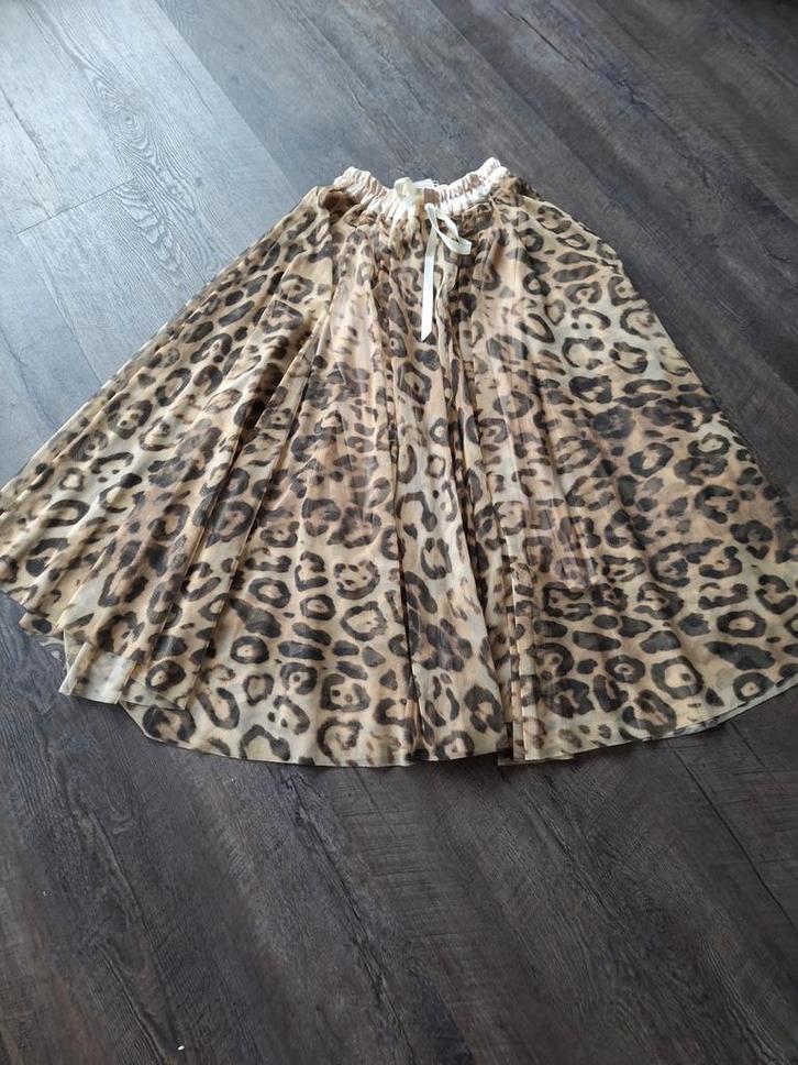 Lange rok tule panterprint M 38 40, Kleding | Dames, Rokken, Nieuw, Maat 38/40 (M), Bruin, Onder de knie, Ophalen of Verzenden