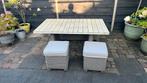 Mooie Wicker Tuinset met Tafel en Hockers, Tuin en Terras, Ophalen, 4 zitplaatsen, Gebruikt, Eettafel
