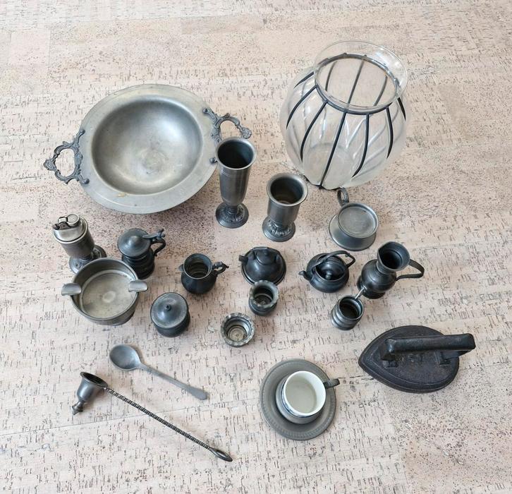 Antieke Tinnen Collectie & Strijkijzer, Antiek en Kunst, Antiek | Tin, Ophalen of Verzenden