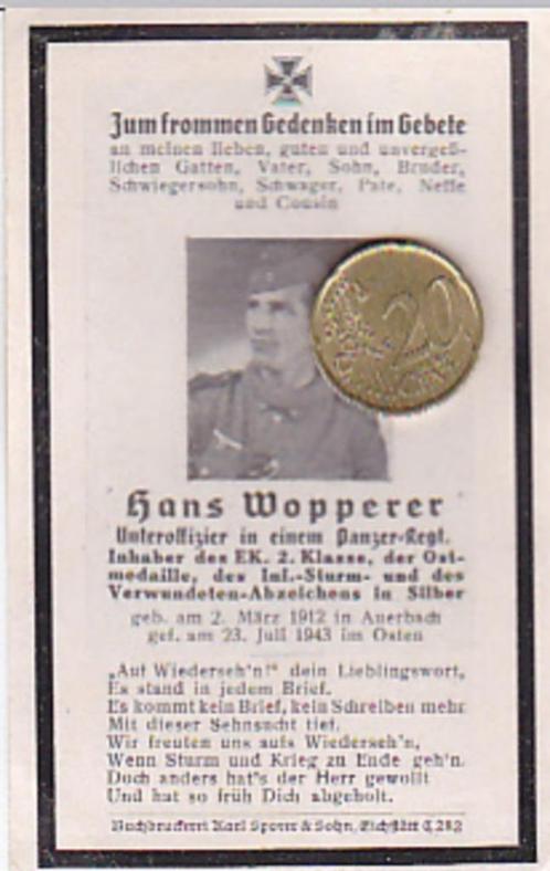 Sterbebild Panzer regiment onderscheiding bidprent, Verzamelen, Militaria | Tweede Wereldoorlog, Landmacht, Overige typen, Duitsland