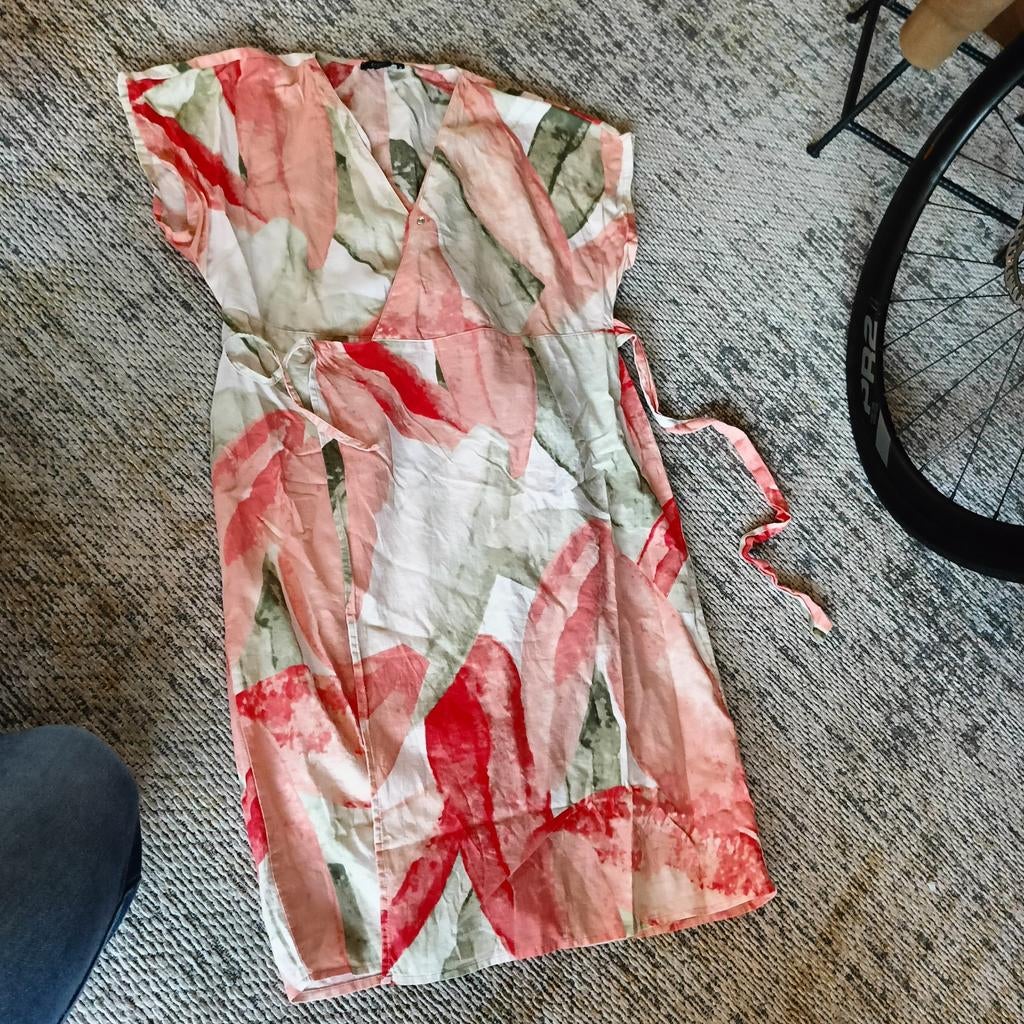 Katoenen wikkeljurk - Maat 42, Kleding | Dames, Jurken, Maat 42/44 (L), Oranje, Ophalen of Verzenden, Gedragen