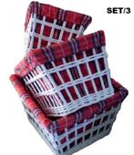 Manden riet set/3 met geruite bekleding, Verzenden, Nieuw, Vierkant, Riet