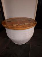 Unieke ronde houten salontafel met opbergruimte, Ophalen, 50 tot 100 cm, 50 tot 100 cm, Zo goed als nieuw