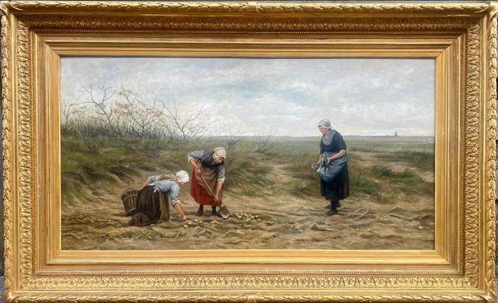 Philip Sadee(1837-1904)Scheveningse vrouwen op aardappelveld, Antiek en Kunst, Kunst | Schilderijen | Klassiek, Ophalen
