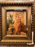 Antieke Schilderij romantische school Jonge dame en vogel, Ophalen of Verzenden