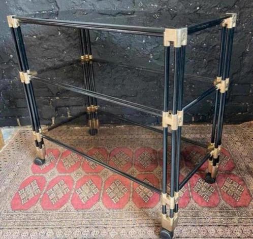 Vintage Roche Bobois sidetable barcart rookglas zwart goud, Huis en Inrichting, Tafels | Sidetables, Gebruikt, 25 tot 50 cm, 50 tot 100 cm