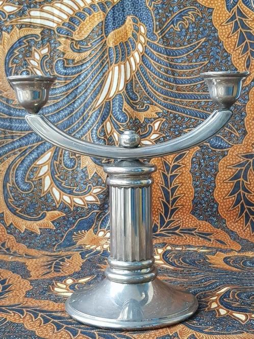 Mooie zware Art Deco tweelichts kandelaar uit Engeland., Antiek en Kunst, Antiek | Kandelaars, Koper of Brons, Ophalen of Verzenden
