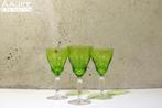 3 Val st. Lambert - Groene wijnglazen van kristal - Goethe, Ophalen of Verzenden