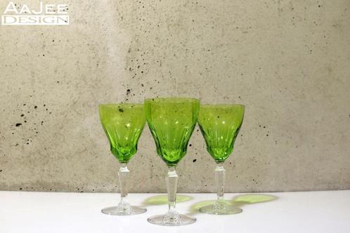 3 Val st. Lambert - Groene wijnglazen van kristal - Goethe, Antiek en Kunst, Antiek | Glas en Kristal, Ophalen of Verzenden