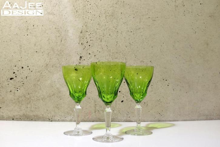 3 Val st. Lambert - Groene wijnglazen van kristal - Goethe, Antiek en Kunst, Antiek | Glas en Kristal, Ophalen of Verzenden