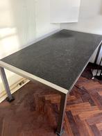 Tafel, hardstenen blad, RVS onderstel, Huis en Inrichting, Tafels | Eettafels, Ophalen, Gebruikt, 50 tot 100 cm, Vijf personen of meer