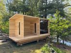 Panorama knotty cedar sauna met designbanken, ook thermohout
