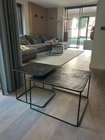 Salontafel / bijzettafel set zwart metaal Goossens, Huis en Inrichting, Ophalen, 50 tot 100 cm, Rond, Zo goed als nieuw
