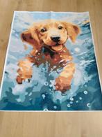 Geschilderde canvas poster zwemmende hond, Nieuw, Ophalen of Verzenden, Schilderij, Minder dan 50 cm