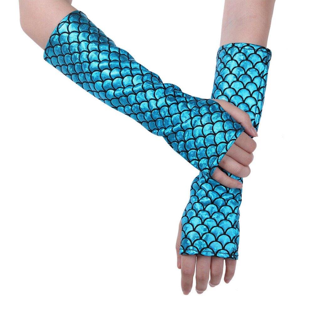 Blauwe metallic schubben handschoenen / open vingers, Kleding | Dames, Verzenden, Nieuw, Maat 38/40 (M), Handschoenen