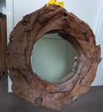 ptmd ronde spiegel teakhout, Huis en Inrichting, Woonaccessoires | Spiegels, Ophalen, Rond, Zo goed als nieuw, 75 tot 100 cm