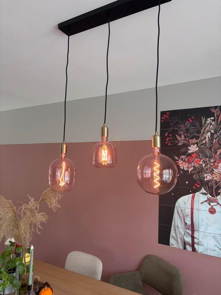 Hanglamp met 3 rosé lampen, Huis en Inrichting, Lampen | Hanglampen, Zo goed als nieuw, 75 cm of meer, Metaal, Ophalen