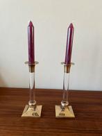 Set van 2 vintage kaarsehouders luciet messing 70’s retro, Ophalen of Verzenden, Zo goed als nieuw, Minder dan 25 cm