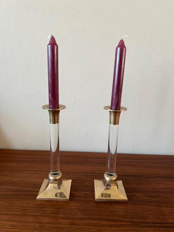 Set van 2 vintage kaarsehouders luciet messing 70’s retro beschikbaar voor biedingen