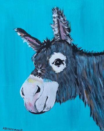 Schilderij Ezel in vrolijk acryl op canvas  beschikbaar voor biedingen