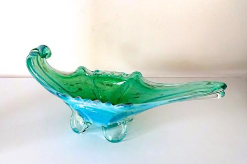 Glazen schaal blauw groen opaline zilver Murano 6769-s, Antiek en Kunst, Antiek | Glas en Kristal, Ophalen of Verzenden