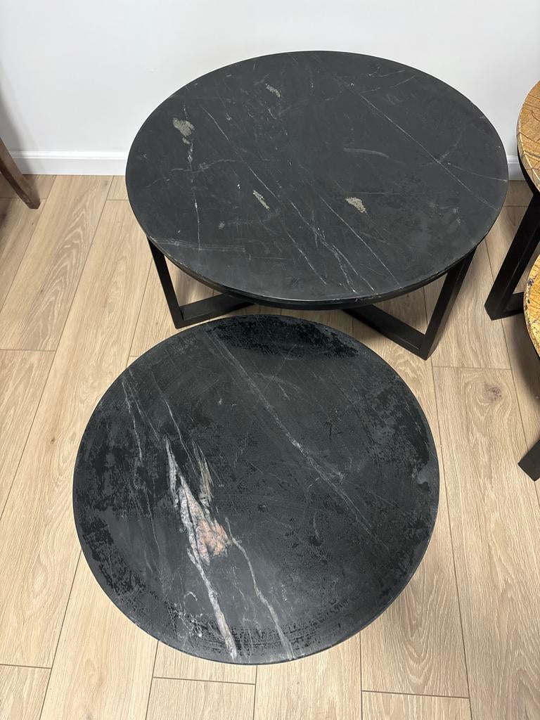 Marmeren Salontafelset Nero Marquina - Richfield, Ophalen, Minder dan 55 cm, Rond, Nieuw