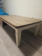 Houten salontafel met wit onderstel, Ophalen, Gebruikt, 100 tot 150 cm, 50 tot 100 cm